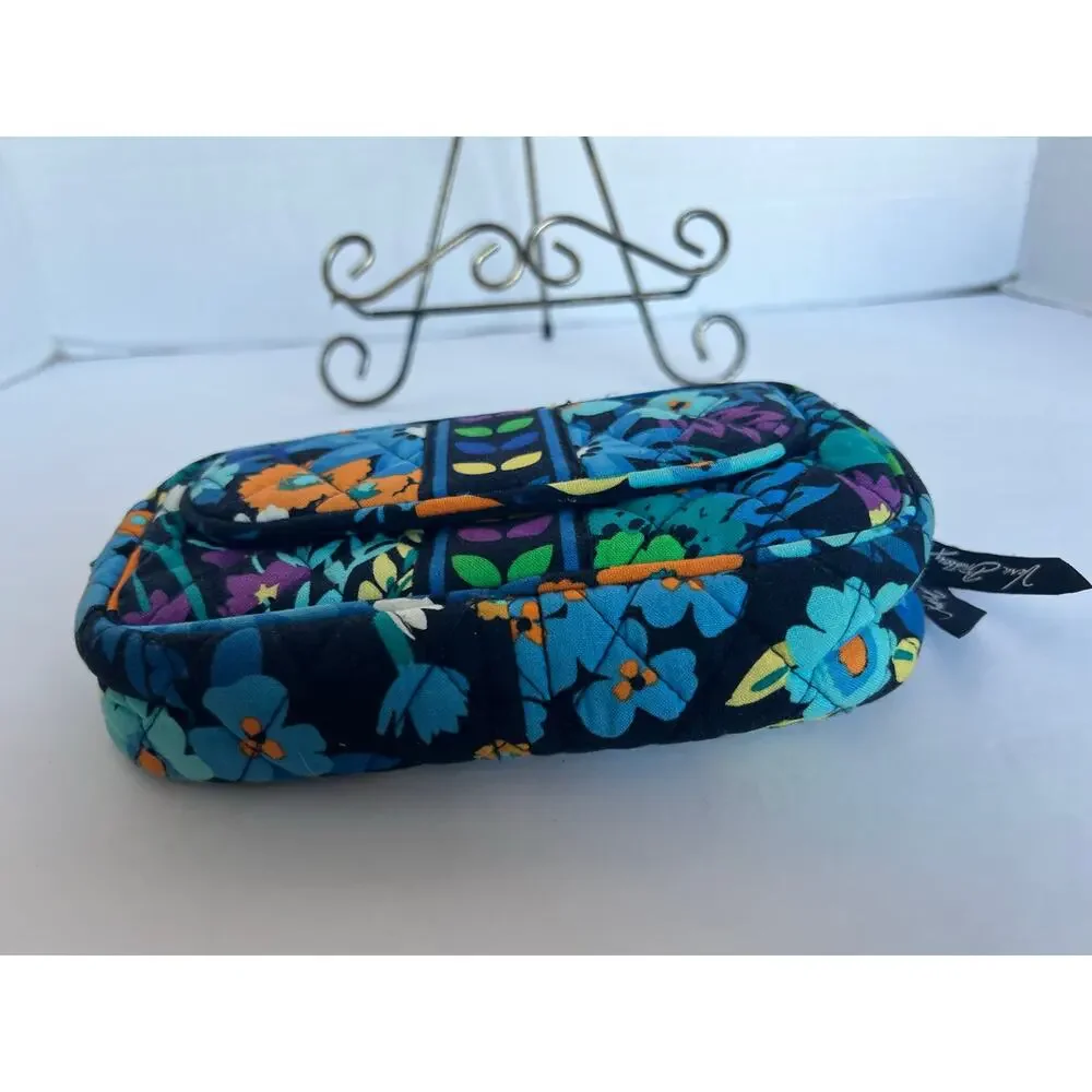 Vera Bradley Midnight‎ Blue Floral Makeup Cosmetic Travel Bag w/ Mirror Pocket